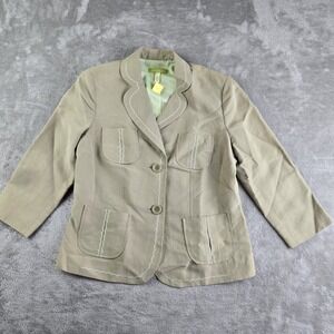 Sigrid Olsen Blazer Womens 8 Sage Green Silk Ramie Embroidered 3/4 Sleeve NEW